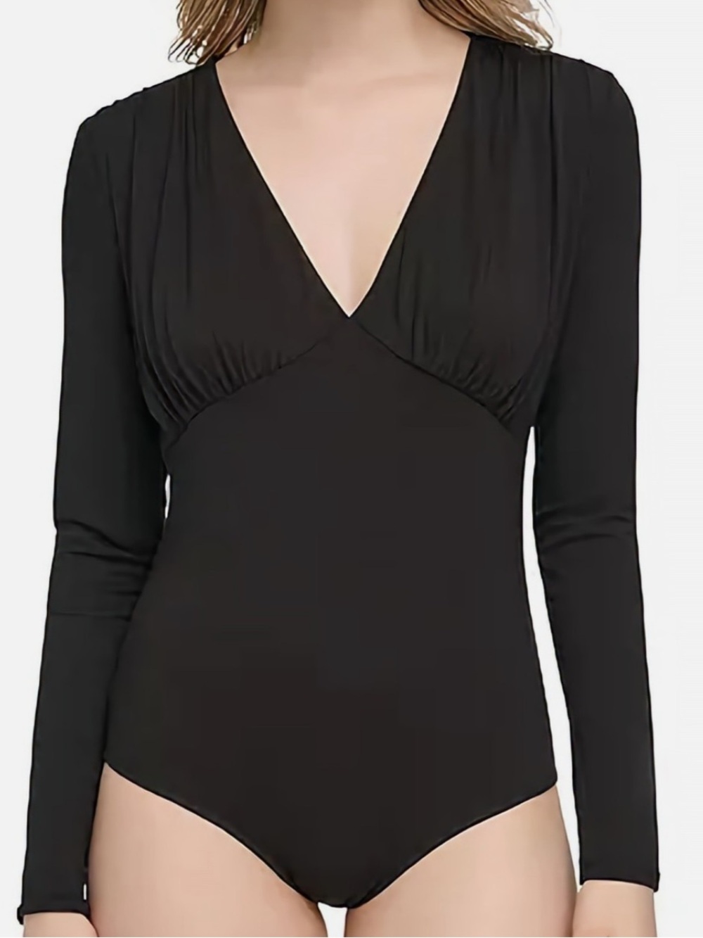 Calvin Klein Long-Sleeve V-Neck Stretchy Bodysuit, Black, Sz M